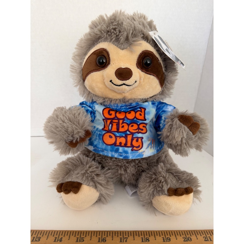 Peek-A-Boo Toys Sloth Plush Good Vibes Only Tie Dye Shirt Grey Stuffed Animal 9"